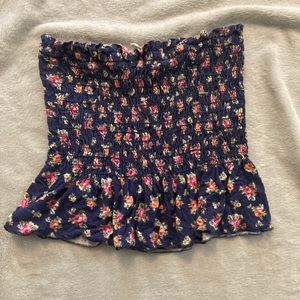 Navy and Floral Strapless Cropped Top from Tillys.